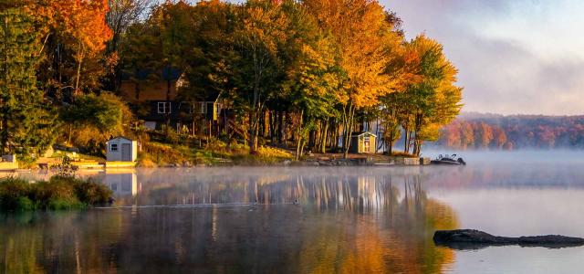Autumn Sunrise Reflection Over a Lake in Pennsylvania